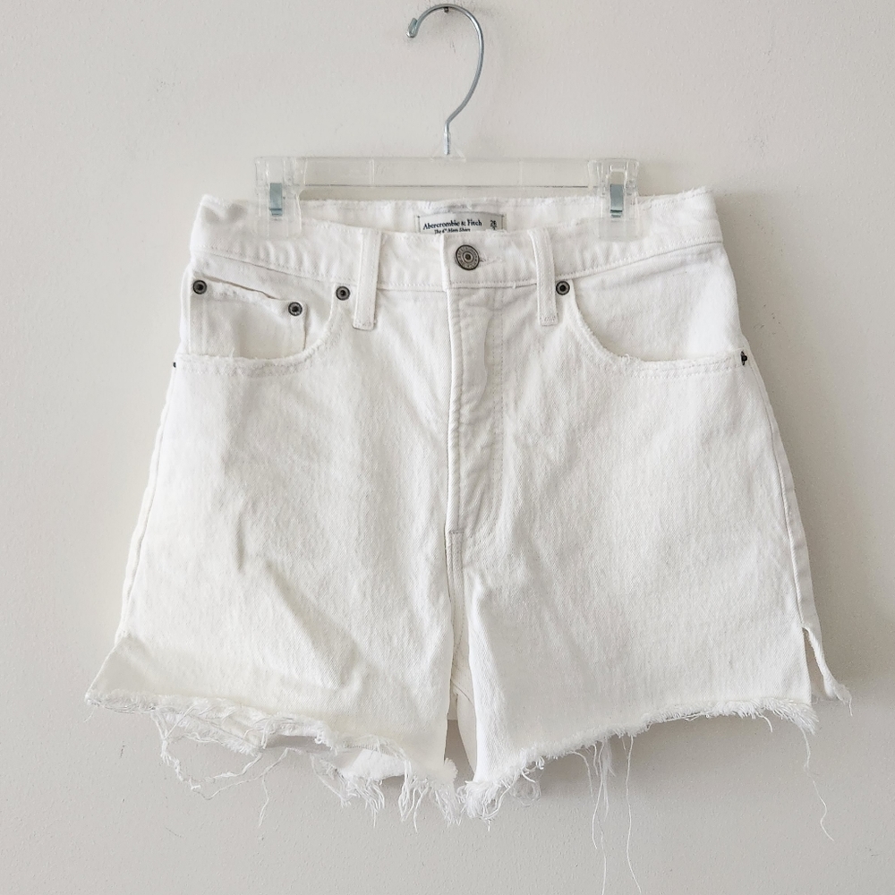 Abercrombie and Fitch Curve Love The 4" Mom Short High Rise White Jean Shorts 2